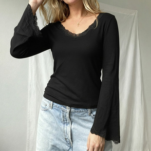 Black Sleeve 显瘦秋冬黑色V领长袖 Tee Long T恤 Slim 修身 Neck