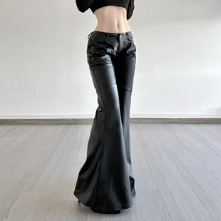 Black Low Flare Pants Rise 2026秋冬暗黑低腰微喇PU皮裤