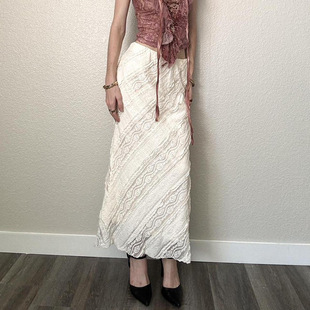 Rise Low Lace Bodycon Skirt 夏季 Maxi 百搭低腰蕾丝包臀长裙