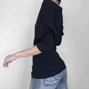 Long Tee T恤 Neck Slim 长袖 Black Sleeve 秋季 Fit 黑色V领修身