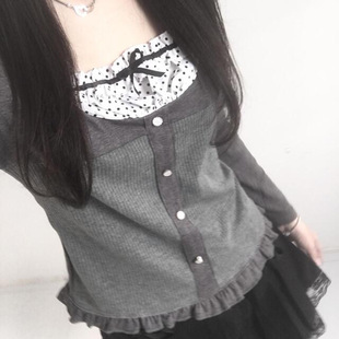 Square Dot Neck Button Tee 波点方领排扣蝴蝶结T恤 Bow Polka