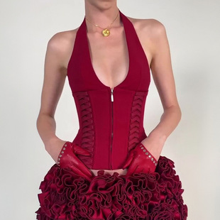 Neck Tie 明星同款 Halter V领绑带露背挂脖背心 Back Top 夏季