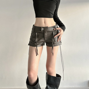 Drawstring Hot Tie Rise Pants Low 辣妹风抽绳绑带低腰热裤