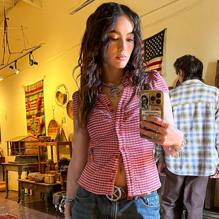 Polo 2026风琴褶格子开衫 Plaid Pleated Shirt 排扣POLO领衬衫