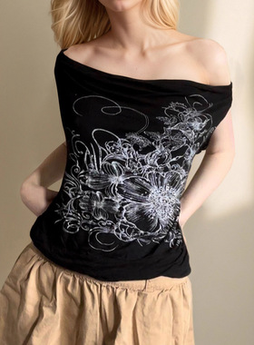 Hot Girl Dark Style Low Back Tank复古街头辣妹暗黑风荡领背心