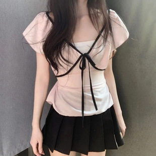 Tie Bow Bubble Sleeve Tee 夏季 Short 蝴蝶结系带泡泡T恤