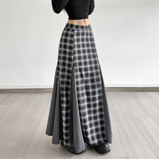 Patchwork Plaid Low Rise Skirt 秋季 Maxi 格子拼接低腰长裙