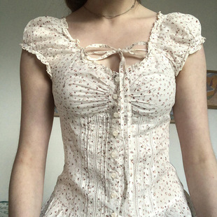 T恤French Floral Tie 夏季 Sleeve 碎花绑带泡泡袖 Bubble Tee 法式