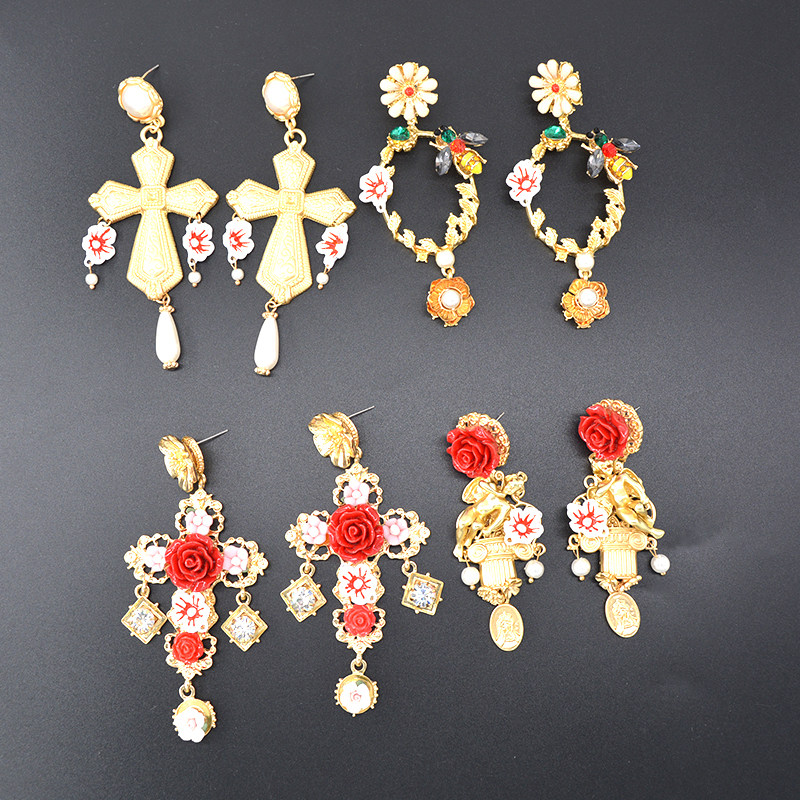 包邮 全新巴洛克洛可可西西里夏日波西米亚度假超十字架耳环耳坠