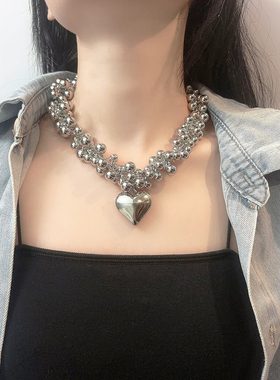 博主同款金属球项链个性链条夸张多球叠戴重工锁骨链时尚爱心颈链