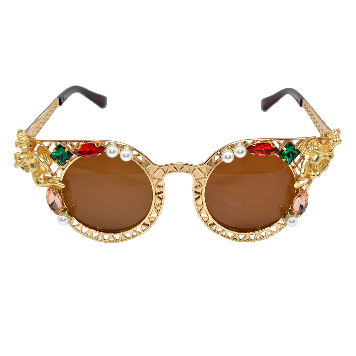 欧美个性设计天使太阳镜奢华镶钻珍珠眼镜女潮网红街拍潮圆框眼镜