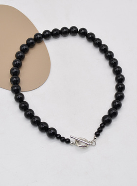 新款黑色串珠项链珍珠个性冷淡风气质锁骨链OT扣颈链小众配饰女潮