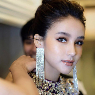 耳坠耳夹婚纱礼服配饰品 流苏水钻夸张大耳环个性 2020新款 长款