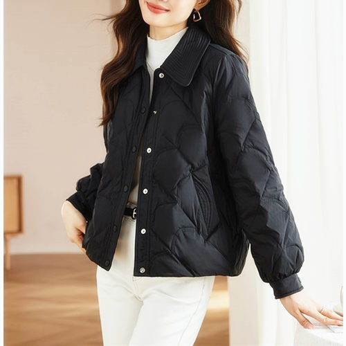 短款黑色羽绒服女冬季小个子新款洋气菱格高级感90白鸭绒保暖外套