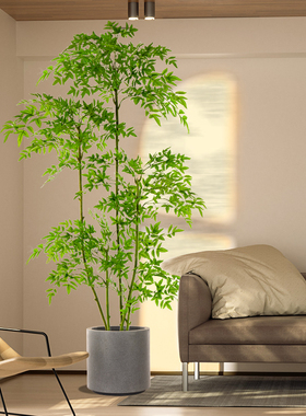 彷真绿色植物南天竹落地盆栽室内大型彷生植物摆件高端轻奢装饰假