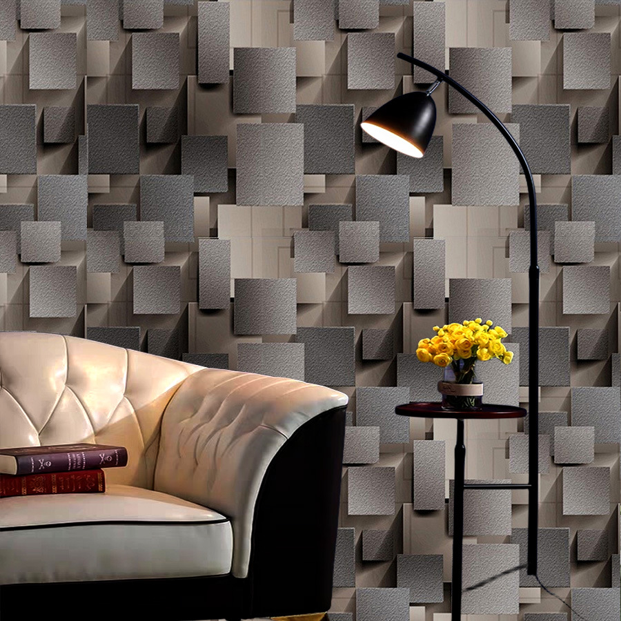 3D grid minimalist style PVC wallpaper TV background wall