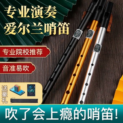 爱尔兰金属哨笛初学者竖笛锡笛C调D调笛子专业演奏高音直笛学生用