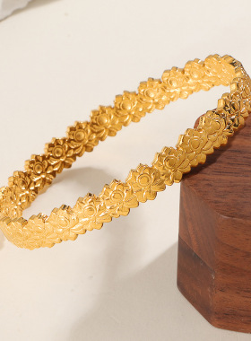 欧美简约钛钢手镯镀18K金