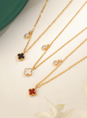 钛钢四叶草项链女款01