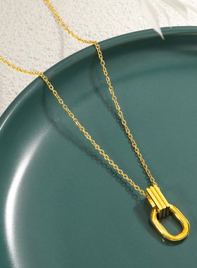 轻奢复古几何双环吊坠项链