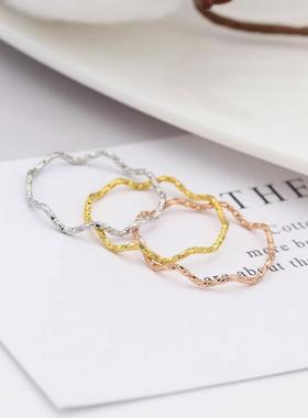 新款钛钢小众极细波浪戒指麻花纹理关节素圈戒指镀18K金钛钢戒指