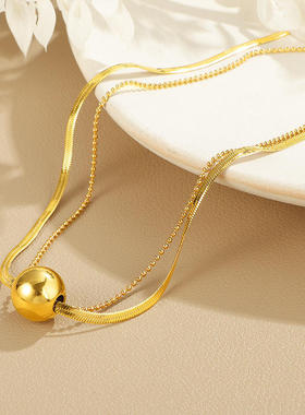 欧美金属轻奢圆珠双层项链女网红锁骨链百搭不掉色配饰毛衣链女