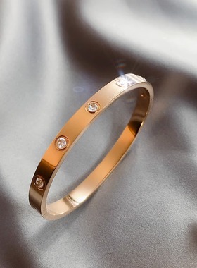 钛钢玫瑰金满钻手环60