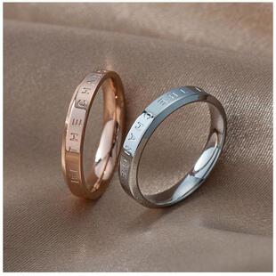 戒指 简约窄版 电镀18k玫瑰金情侣钛钢戒指 时尚 欧美跨境网红同款