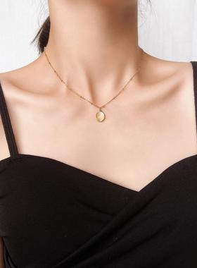 新款猫眼石项链女18k钛钢镀金蓝绿色猫眼石吊坠锁骨链精致轻奢感