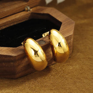 港风月牙光面水滴耳钉女钛钢不掉色欧美风个性 不锈钢气质耳饰女