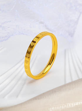 2022新款满圈爱心戒指镀18k金个性钛钢食指戒指简约情侣戒指女