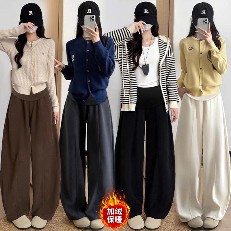 孕妇裤秋冬加绒加厚灯芯绒阔腿裤