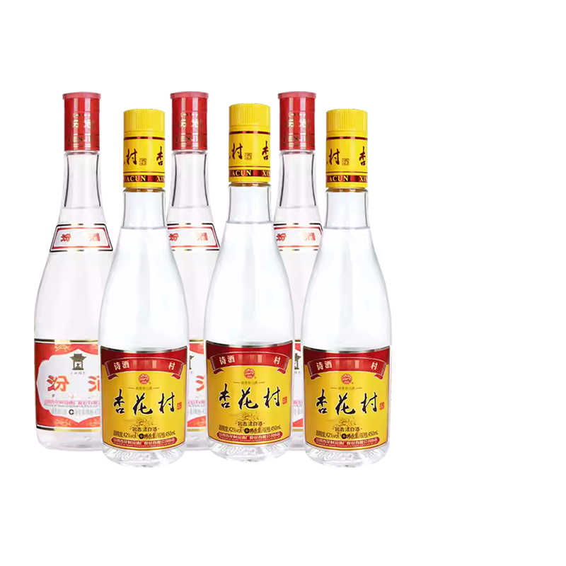 山西汾酒杏花村酒42度金标杏花村酒 42度红盖汾酒 6瓶组合白酒