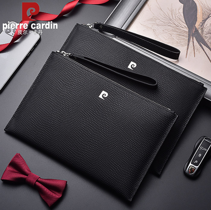 皮尔卡丹男士信封包真皮手包男头层牛皮手抓包正品商务休闲手拿包