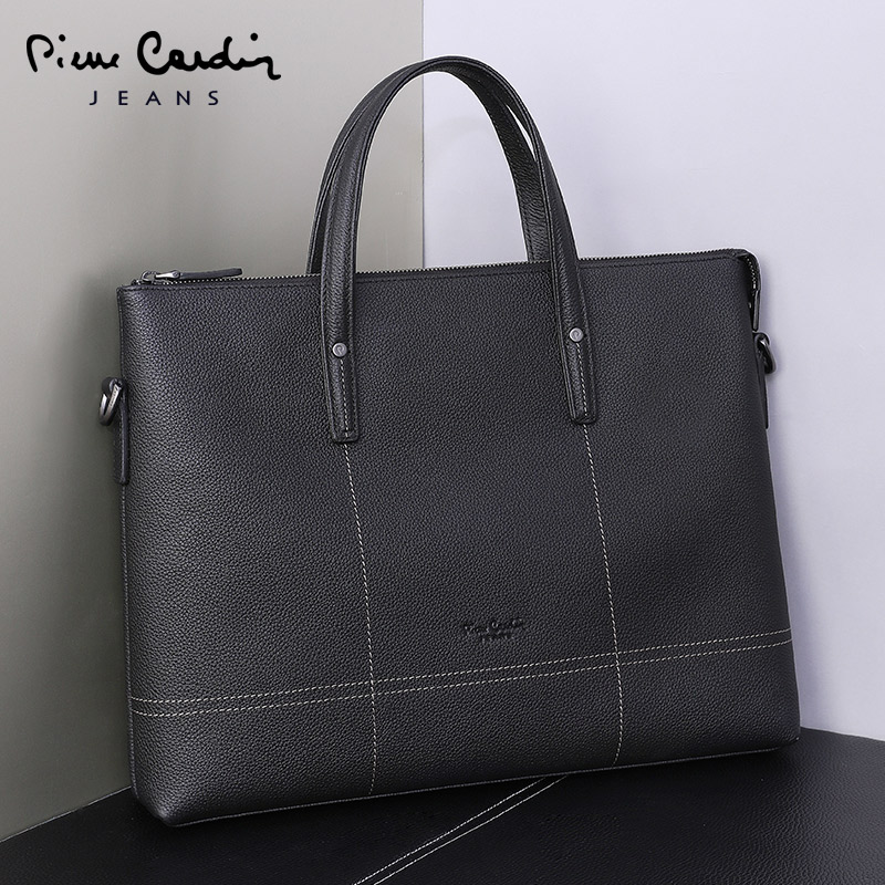 皮尔卡丹手提包男公文包男士商务休闲男包真皮斜挎单肩大容量潮牌