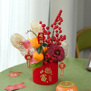 爱家居绒布福桶仿真花假花摆设客厅餐桌装饰花束仿生花桶插花摆件