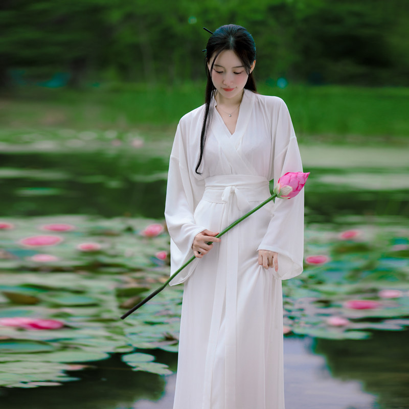 新中式国风改良汉服女清冷感仙气直裾交领襦裙女装长袖宽松连衣裙