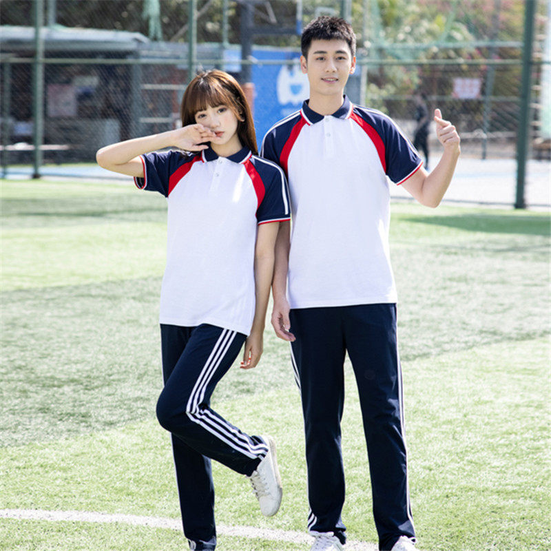 SCHOOL UNIFORM SET FOR MIDDLE SCHOOL STUDENTS SHORT-SLEEVED TOP FOR SUMMER JUNIOR HIGH SCHOOL STUDENTS HIGH SCHOOL SPORTS DAY BLUE AND WHITE T-SHIRT THREE-PIECE CLASS UNIFORM