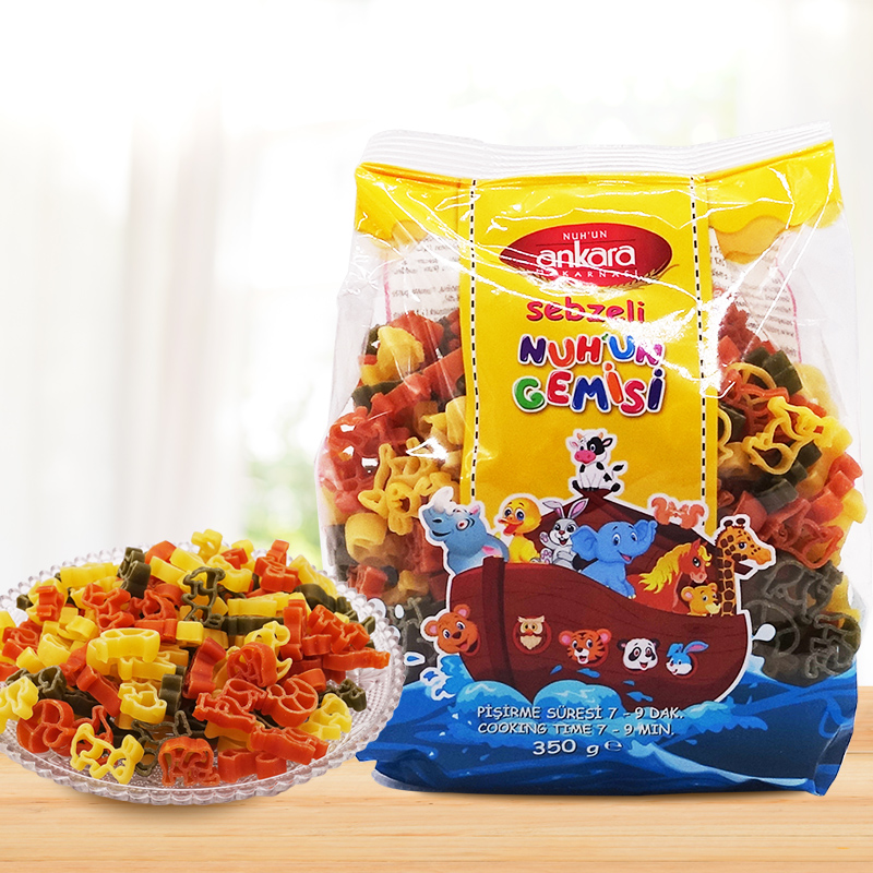 安卡拉三色动物形意大利面350g*2袋 儿童意面卡通形状家用速食面