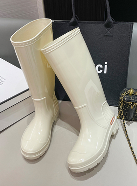 新款高筒雨鞋女成人白色时尚漂亮水鞋防水防滑雨靴长筒胶鞋水桶鞋