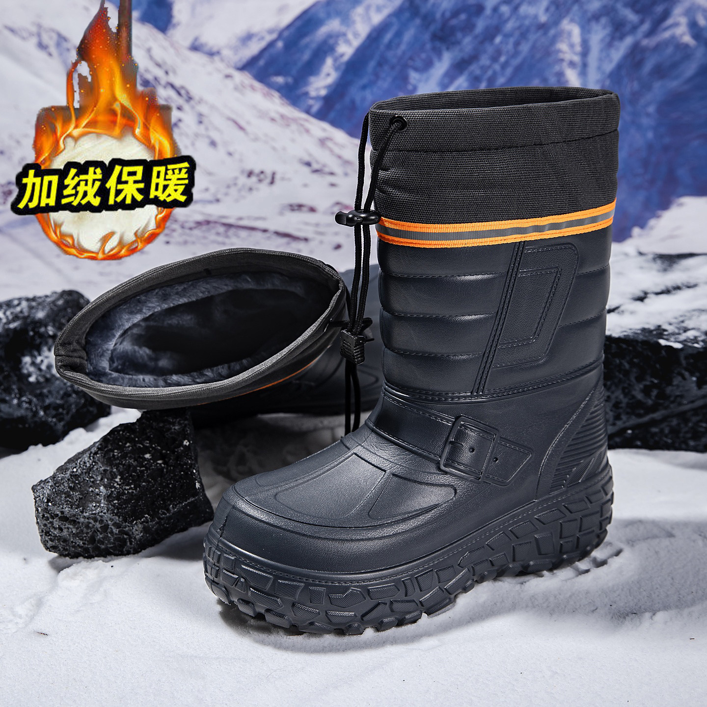 东北棉靴男雨鞋EVA加绒防水钓鱼鞋冬季加厚雪地靴户外中筒海钓鞋
