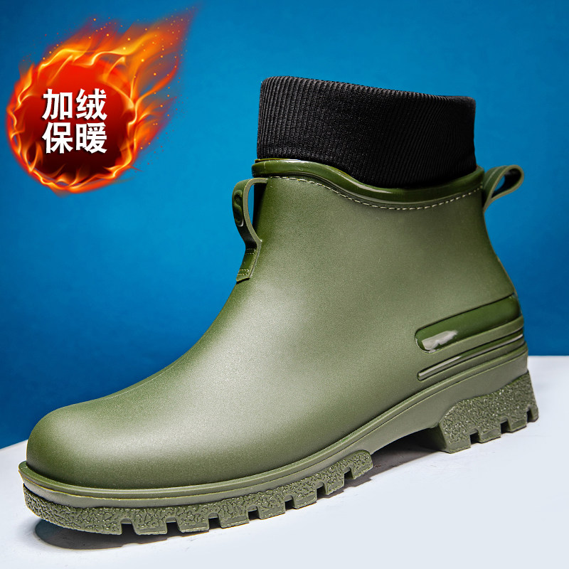 一体绒雨鞋男女款加绒保暖成人大码雨靴防水防滑轻便胶鞋厨房水鞋
