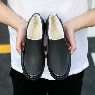 加绒雨鞋男一体绒低帮防水鞋洗车套鞋防滑男款雨靴厨房工作橡胶鞋