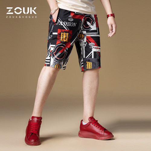 zouk欧货撞色印花百搭休闲短裤
