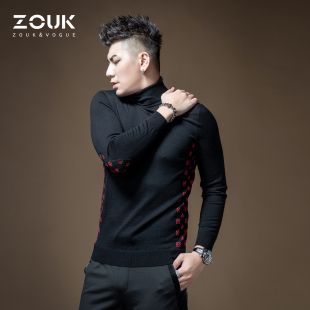 提花羊毛羊绒衫 潮流个性 秋冬高领打底毛衣男ins港风韩版 ZOUK男士