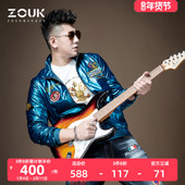 ZOUK男士 刺绣亮面教练飞行员夹克炸街外套男潮牌欧美街头修身 港风