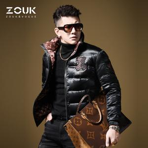 ZOUK刺绣烫钻小熊羽绒服男2022年新款欧洲站潮牌痞帅男士外套冬季