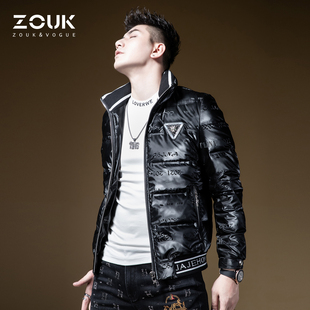 ZOUK高级感炸街男装 潮痞帅亮面印花轻薄羽绒服男潮牌外套 2021新款