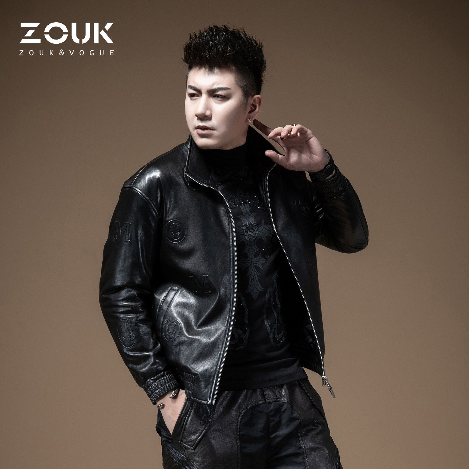 ZOUK外星人钢印机车绵羊真皮皮衣男潮夹克外套修身韩版帅气冬加厚