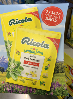 Ricola利口乐草本柠檬薄荷润喉糖无糖原味2*342g包邮